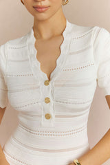 V-Neck Cut Out Metallic Button Short Sleeve Mini Dress
