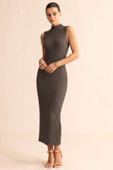 Knit Mock Neck Ribbed Sleeveless Maxi Dress