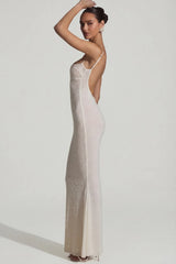 Embellished Backless Maxi Dress in White