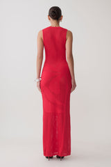 Pippa Floral Knit Maxi Dress - Pomegranate