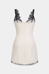 Lace Patchwork V-Neck Slip Sleeveless Mini Dress