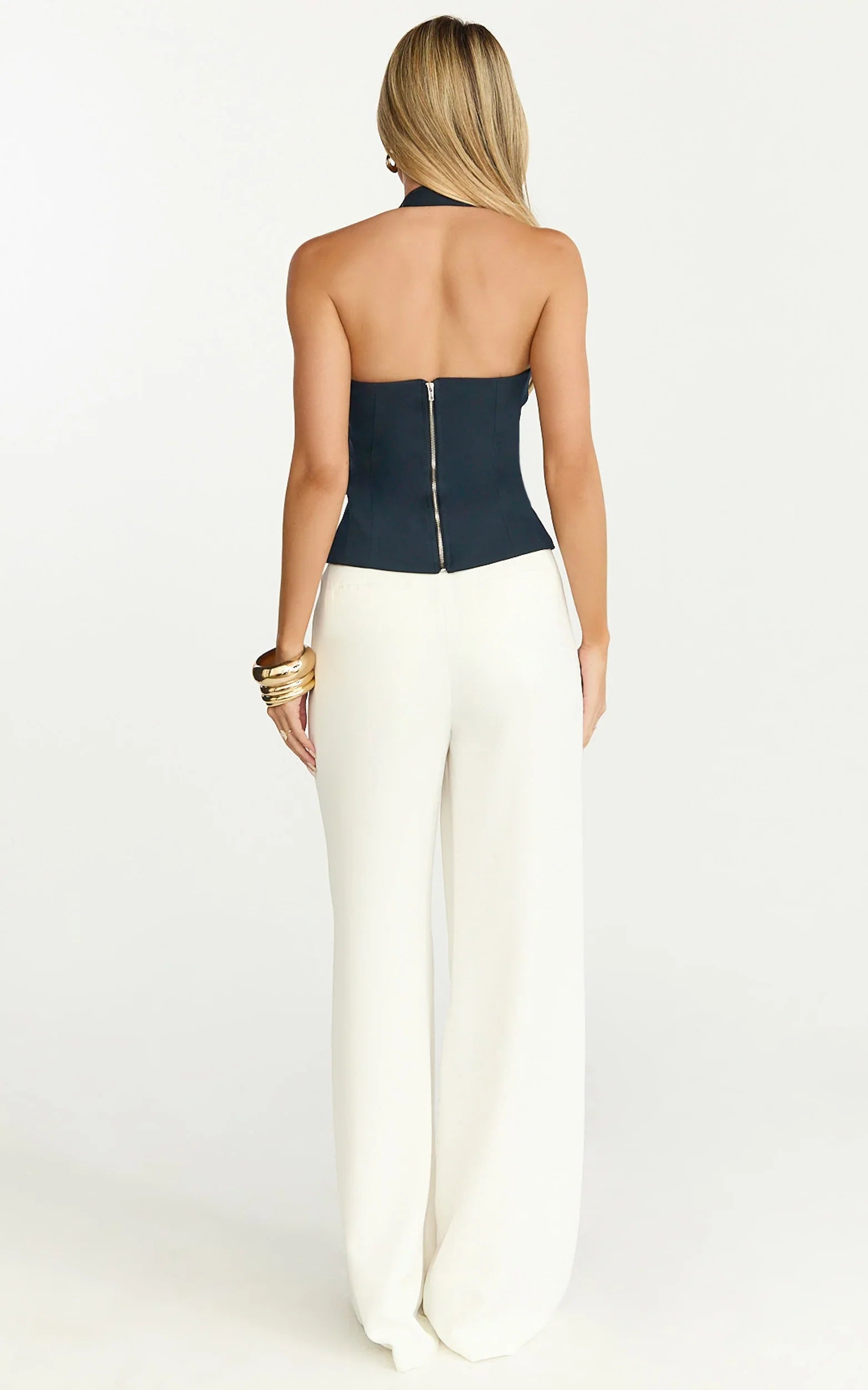 Tyler Top - Adjustable Halter Fitted Top in Navy