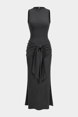Tie-Up Ruched Sleeveless Maxi Dress