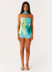 Blaise Scarf Top - Turquoise Floral