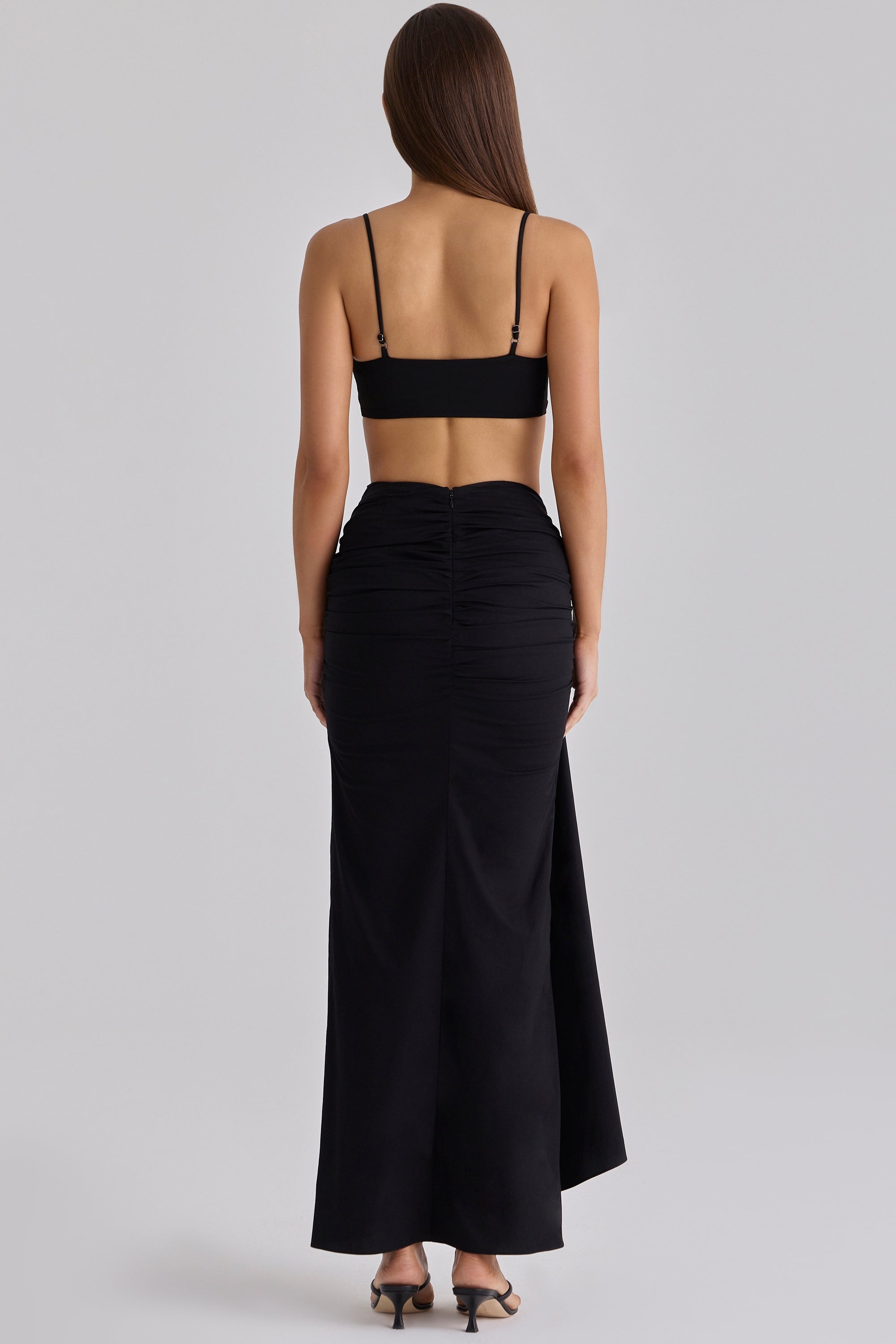 black draped cotton midi skirt