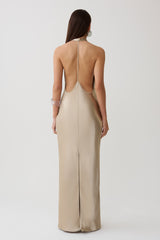 Peyton V Neck Satin Maxi Dress - Gold