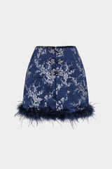 Embroidery Patchwork Faux Fur Mini Skirt