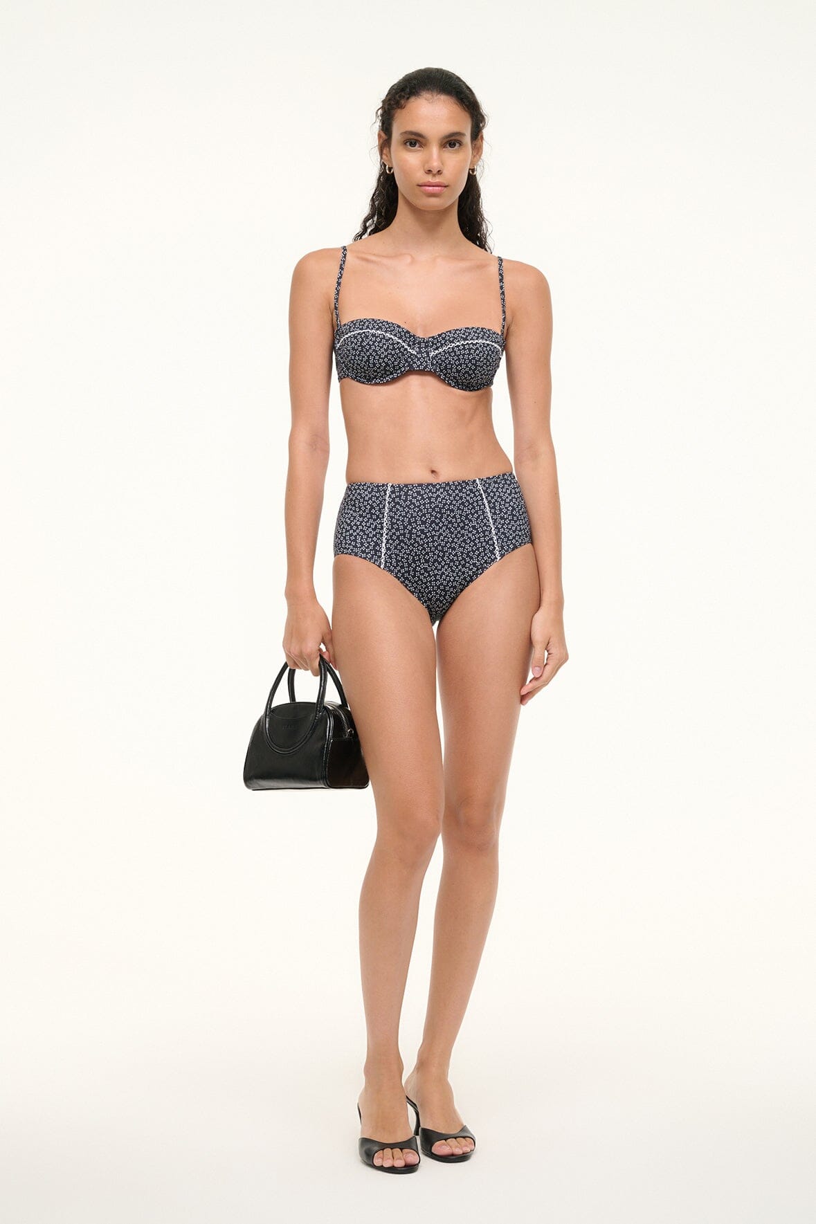 Brenton Bikini Bottom | Black Woodblock Ditsy Floral