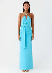 Dare Me Halter Maxi Dress - Aqua Blue