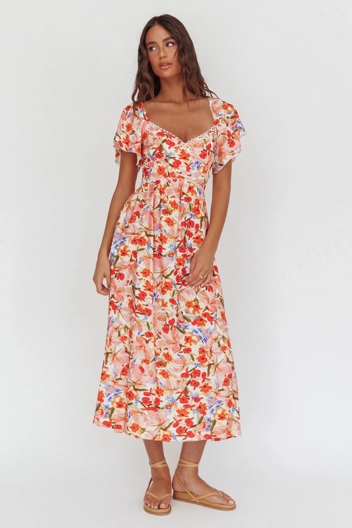 Carynna Flutter Sleeve Maxi Dress Floral Red