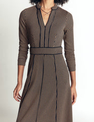 Alex Ponte Contrast Midi Dress-Navy/Camel Texture