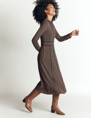 Alex Ponte Contrast Midi Dress-Navy/Camel Texture