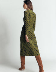 Louise Cord Midi Shirt Dress-Olive, Ornate Gardenia Stamp