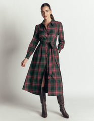Maeve Check Midi Shirt Dress-Green, Navy and Red Check