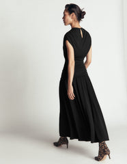 Drape Jersey Crepe Maxi Dress-Black