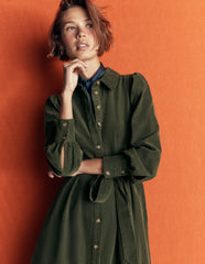 Maeve Cord Midi Shirt Dress-Forest Glade