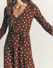 Tie Waist Ponte Dress-Raw Umber, Painted Dot