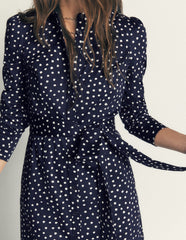 Louise Midi Shirt Dress-French Navy, Painted Dot