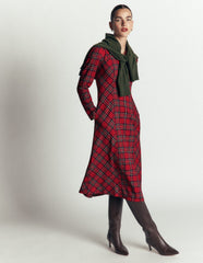 Una Collared Check Midi Dress-Red, Blue and Green Check