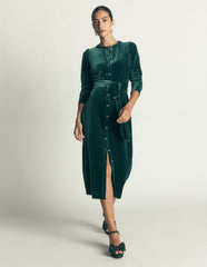 Honor Column Velvet Midi Dress-Emerald Night