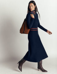 Contrast Tipped Knitted Dress-Navy