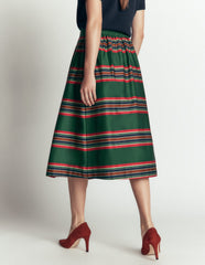 Verity  Cotton Sateen Skirt-Green, Collegic Stripe