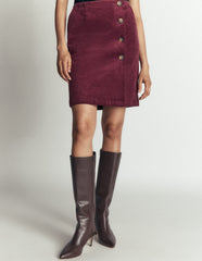 Evelyn Button Cord Wrap Skirt-Dark Crimson