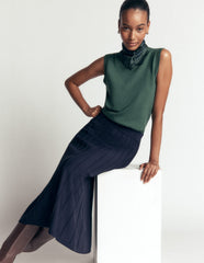 Ottoman Knitted Midi Skirt-Navy