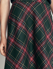 Wool Blend Slip Skirt-Green Check