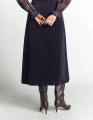 Val Button Cord Midi Skirt-Navy