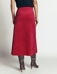 Val Button Cord Midi Skirt-Red Earth