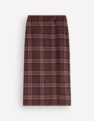 Column Wrap Skirt-Brown, Blue and Orange Check