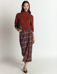 Column Wrap Skirt-Brown, Blue and Orange Check