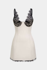 Lace Patchwork V-Neck Slip Sleeveless Mini Dress