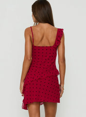 Our Love Frill Detail Mini Dress Red Polka Dot