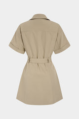 Metallic Belted Pocket Short Sleeve Mini Dress
