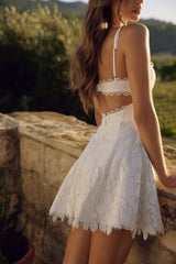 white custom lace broderie anglaise mini dress