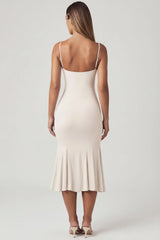 V-Neck Godet Midaxi Dress in Ivory