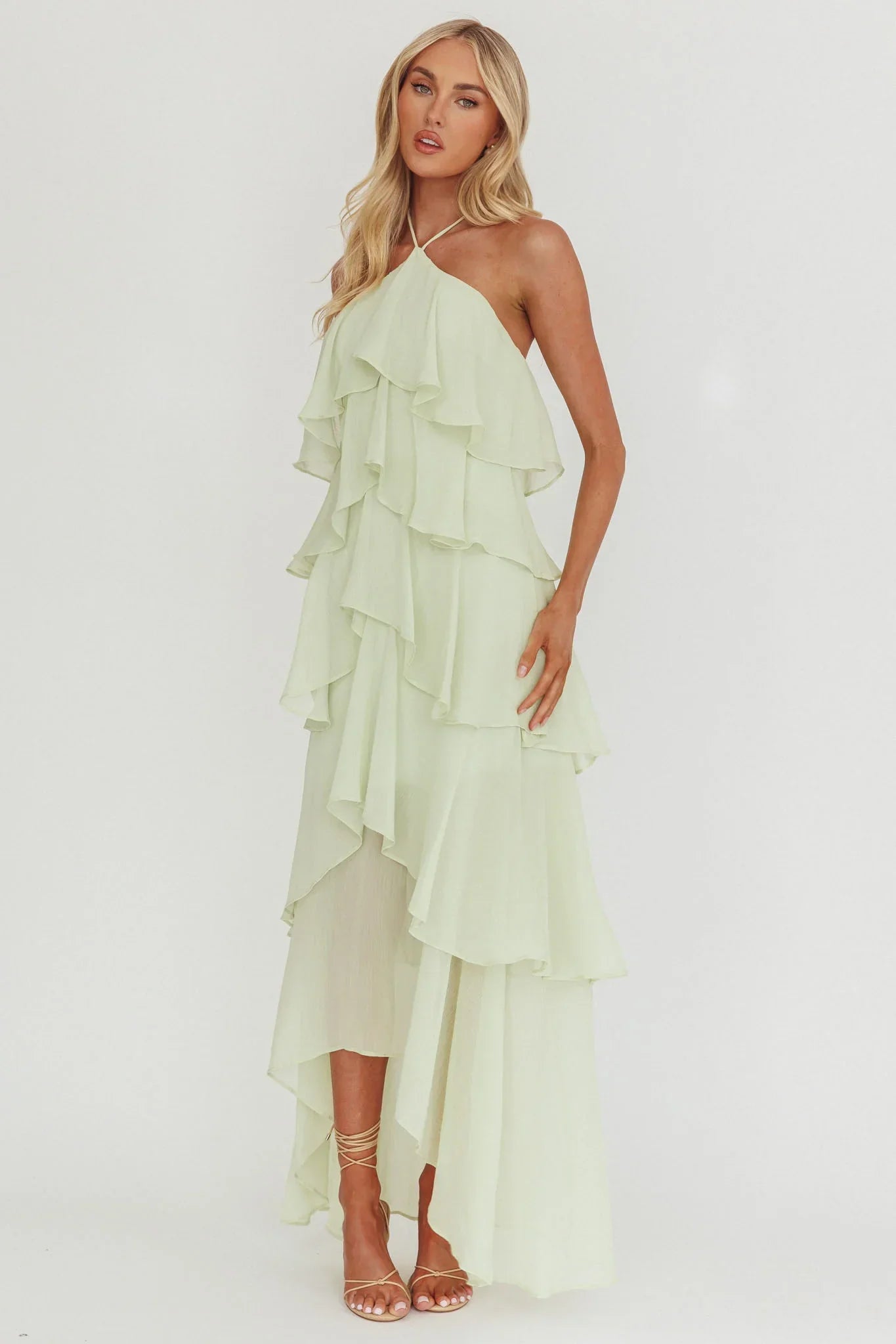 Darylyn Tiered Ruffle Maxi Dress Sage