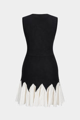 Knit Round Neck Contrast Ruched Hem Sleeveless Mini Dress