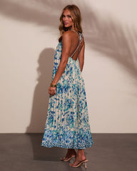 Evening Haze Pleated Floral Paisley Maxi Dress