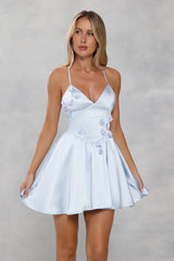 Sakura Dreams Satin Mini Dress Blue