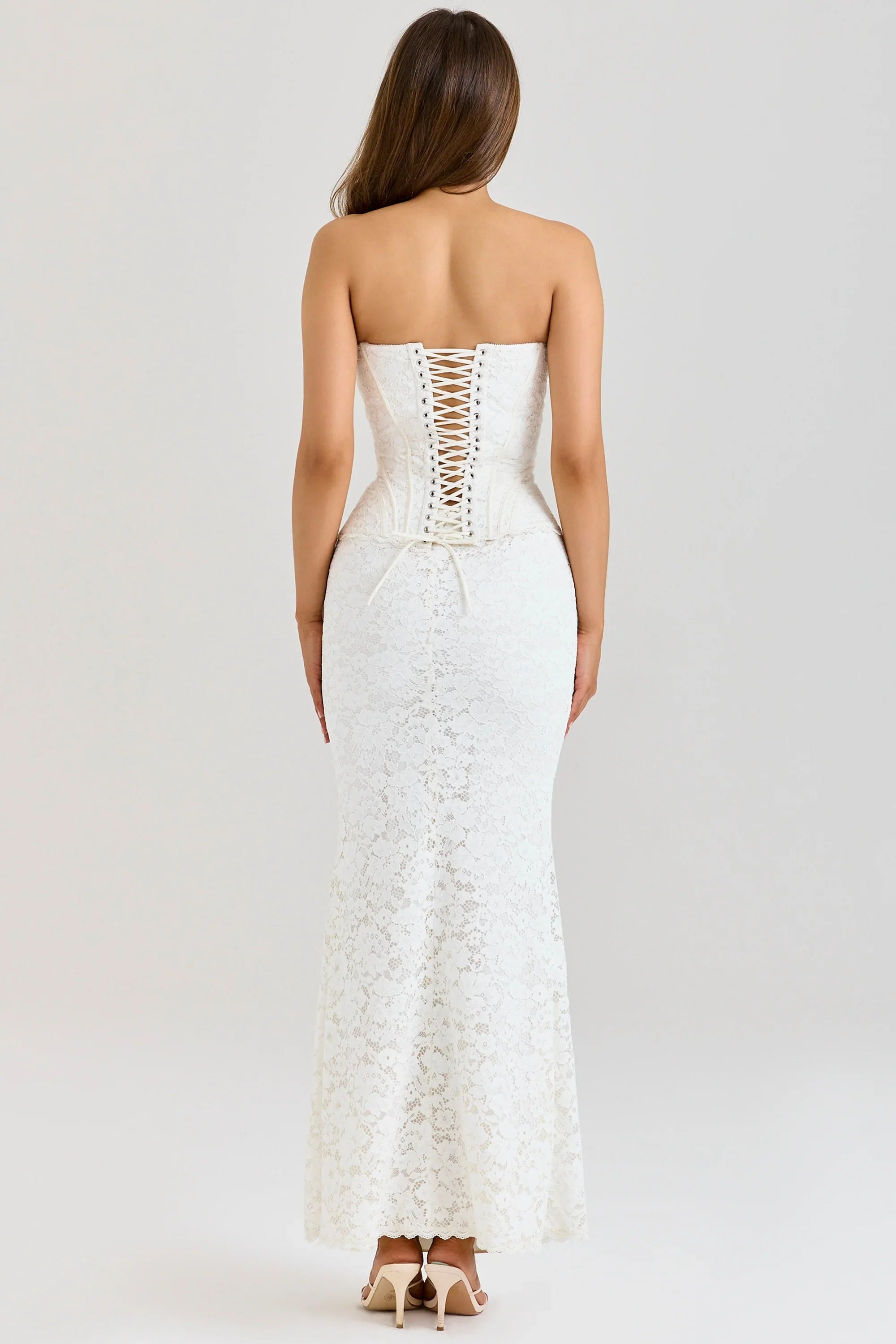 ivory lace corset maxi dress