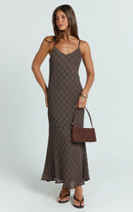 Revie Midi Dress - Slip Dress in Brown