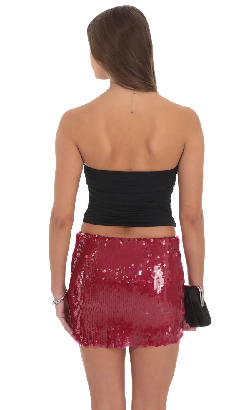 Circle Sequin Skirt in Red