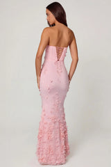 Lace-Up Corset Maxi Dress in Soft Pink