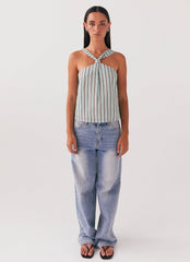 Keira Linen Top - Coastal Stripe
