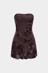 Jacquard Patchwork 3D Floral Strapless Sleeveless Mini Dress