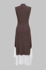 Lace Trim Patchwork Mock Neck Sleeveless Maxi Dress