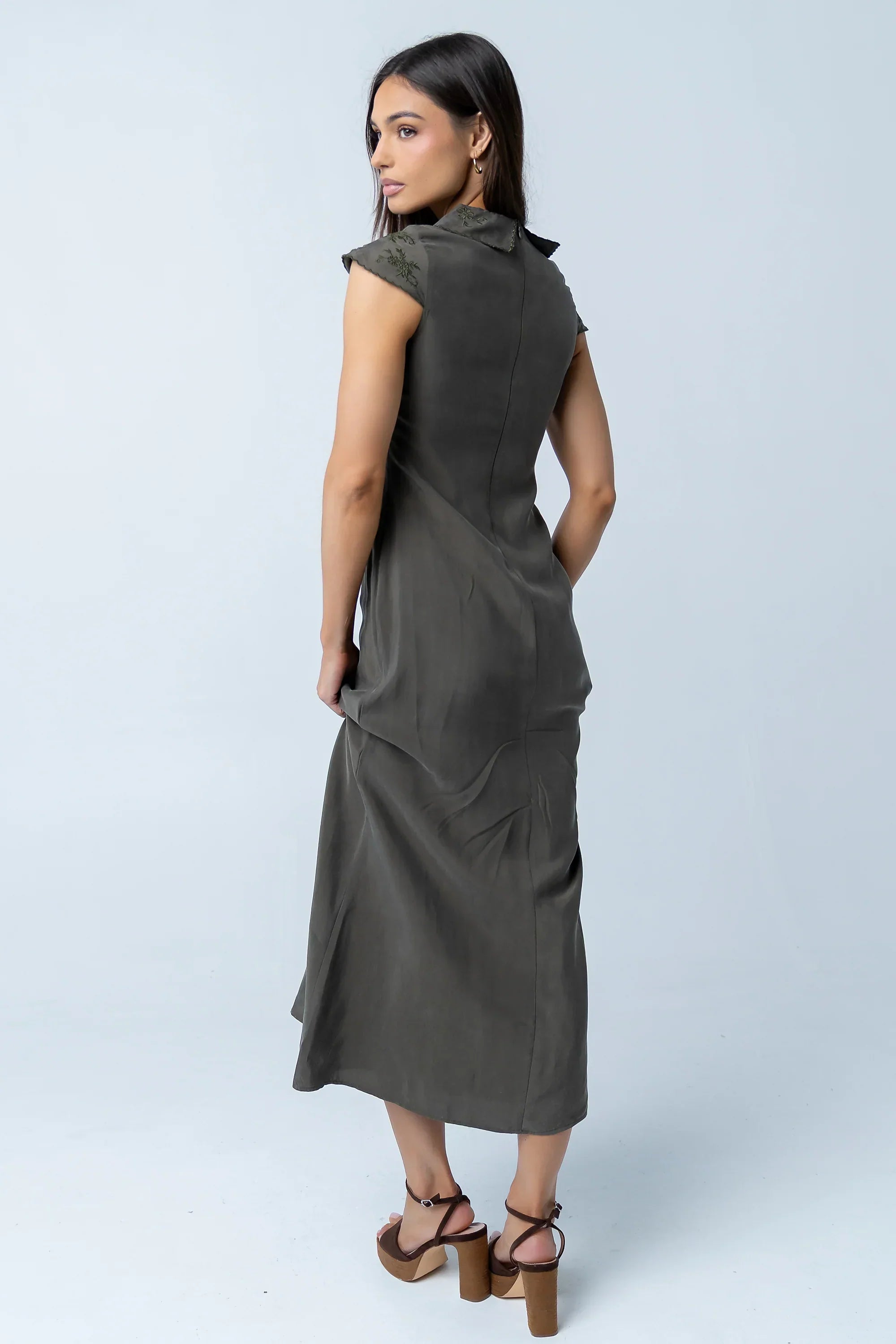 Tammy Embroidered Maxi Dress in Olive